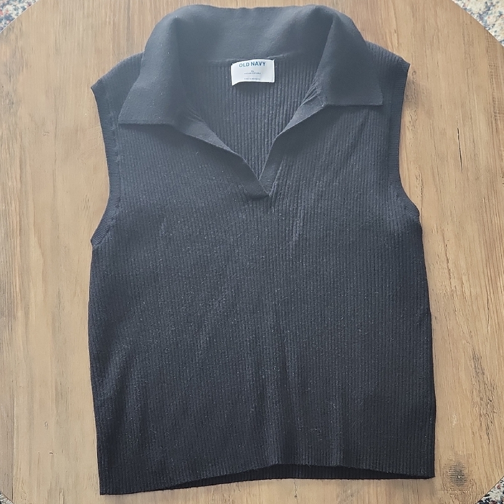 Old Navy Black Sleeveless Collared Ribbed Top Black Size XL